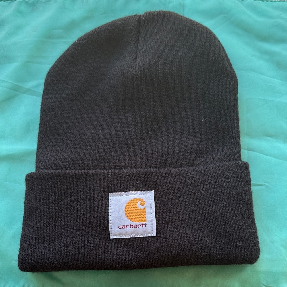 Carhartt Black Knit Hat with Logo Patch